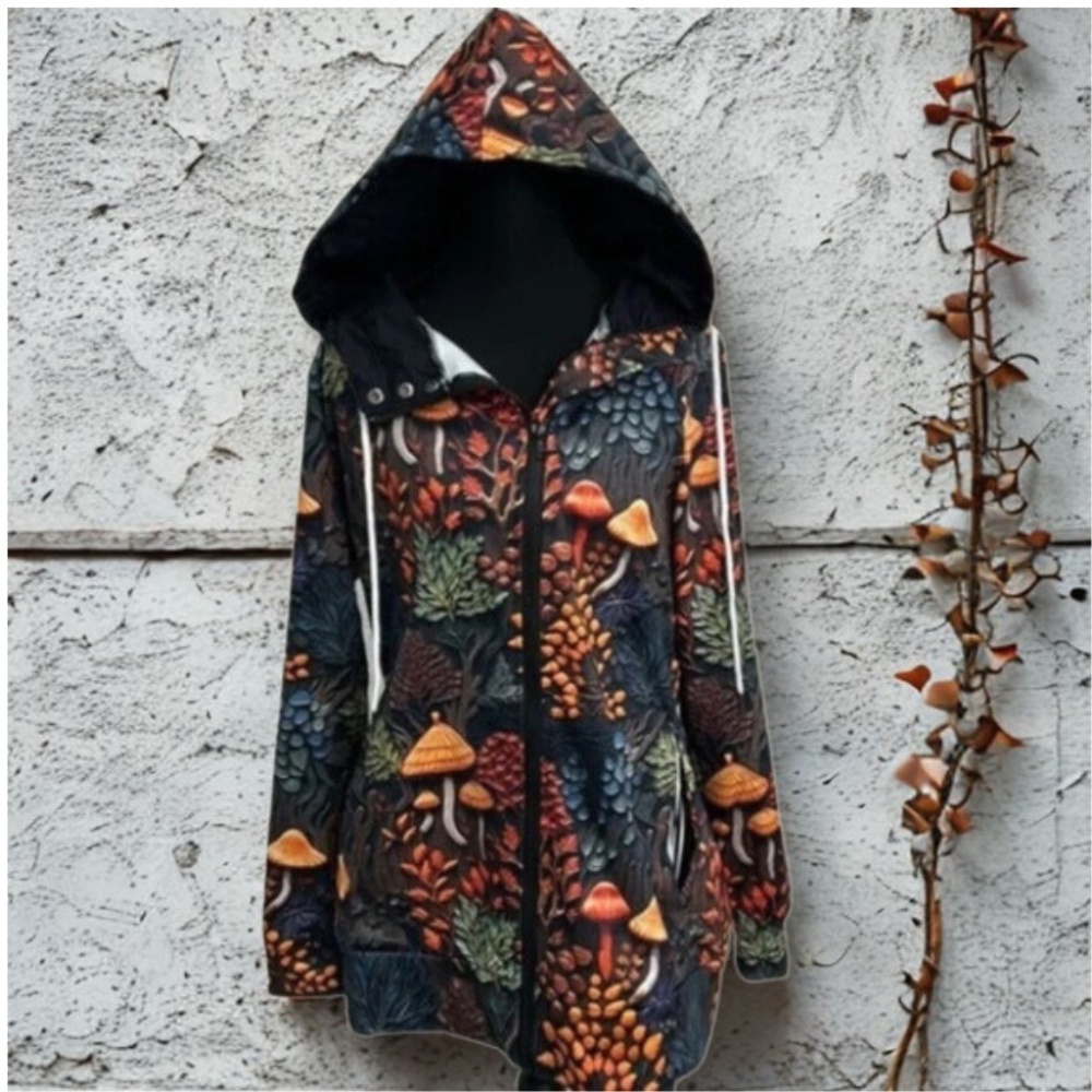 Floral Mushroom Hooded Jacket - Multicolor